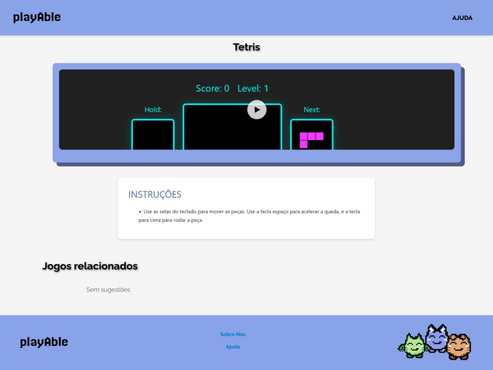 página de um jogo (Tetris), com instruções e jogos relacionados