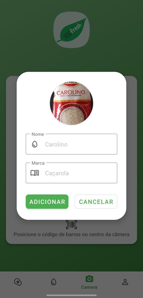 confirmação do ingrediente identificado pelo código de barras