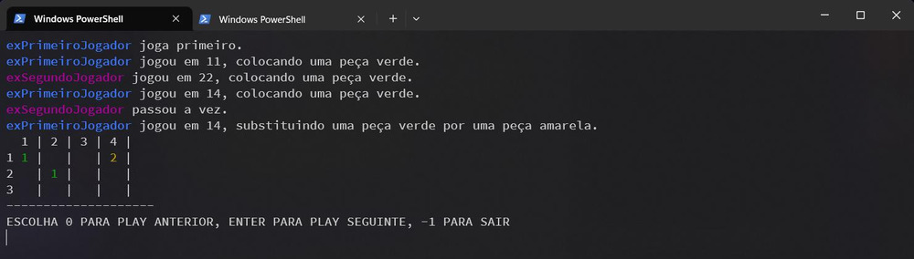 replay play-by-play de um jogo terminado